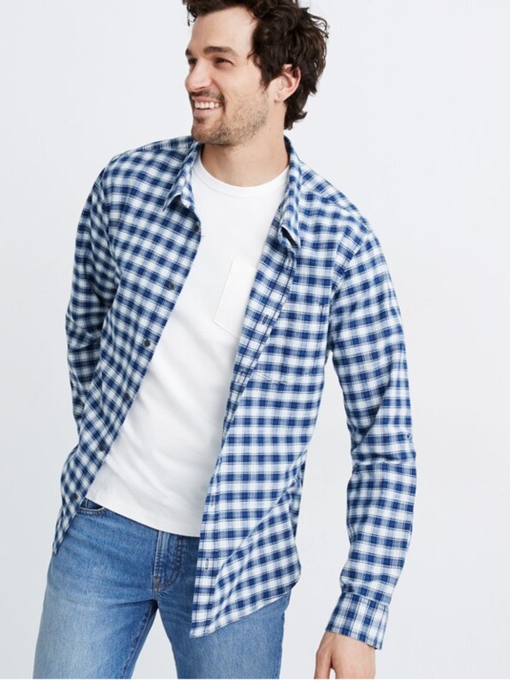 NWOT madewell Indigo Plaid Perfect Shirt